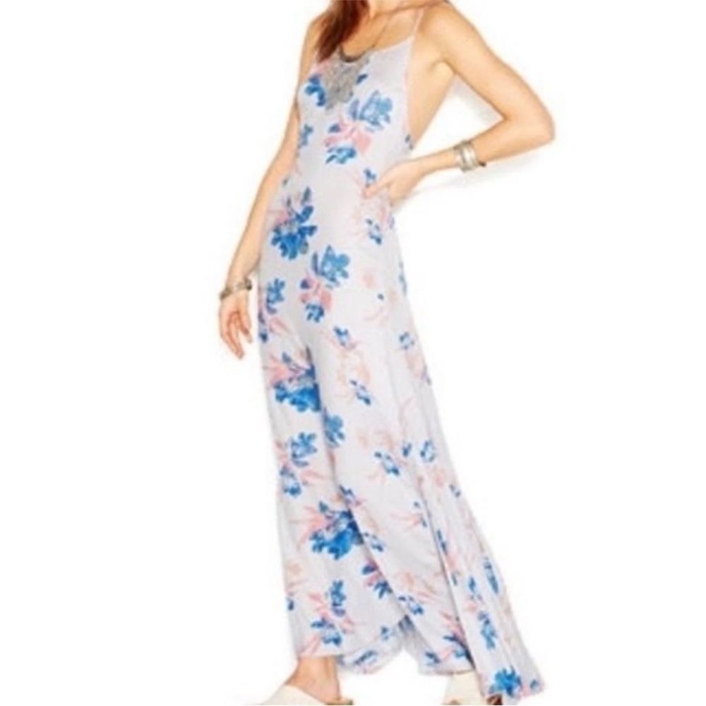 Free People Floral Print Romantic Low Back Boho Long Maxi Slip Dress Sz L - Picture 10 of 10